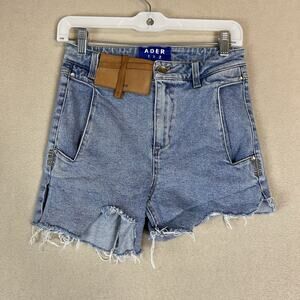 Ader Error Short Womens S Blue Light Wash Raw Hem Mid Rise Belt Wallet Denim‎